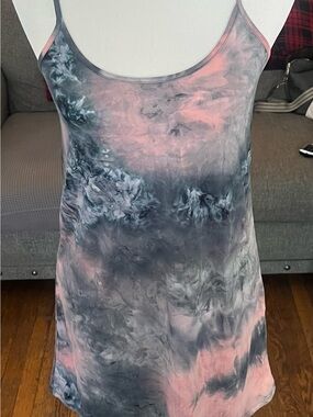 Tie-Dye Pink and Gray Spaghetti Strap Women's Summer Mini Dress